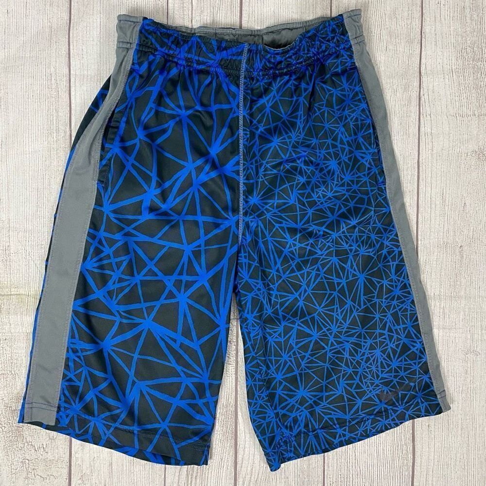 Nike youth boys L dri fit pull on graphic print athletic shorts black & blue